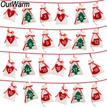 OurWarm-Calendario de Adviento de Navidad, guirnalda con fecha 1-24, bolsa de regalo de fieltro artesanal, calendario de cuenta atrás, decoración de Feliz Navidad y Año Nuevo 2024 - compra barato