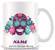 Personalized Mexican Sugar skull funny novelty travel mug Ceramic white coffee tea mug cup Mothers day Birthday Christmas gifts 2024 - buy cheap