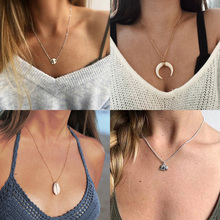 Tenande Vintage Bohemian Beads Moon Simulated Pearl Chain Necklaces Pendants for Women Multi Layer Night Club Jewelry Colliers 2024 - buy cheap