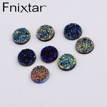 Fnixtar cabochão de resina falsa, cores ab, 11.5mm, redondo, costas planas, para mulheres, brinco diy, jóias, 100 2024 - compre barato