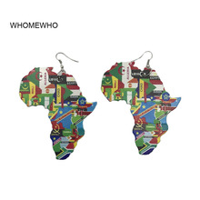 Pendientes Afro coloridos de madera Natural con diseño de mapa de África, joyería Vintage para fiesta, accesorios artesanales de madera 2024 - compra barato