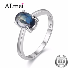Almei Oval Cut Simple Created Blue Sapphire Engagement Real 925 Sterling Silver Ring Unique Design for Women Free Box 40% FJ098 2024 - buy cheap