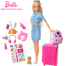 Barbie Brand Toy Travel Doll and Puppy Playset Kid Suitcase Girl Toy Gift With Funny Accessories Long Hair Pretty Girl FWV25 2024 - buy cheap