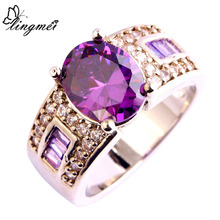 lingmei Wedding Engagement Oval Cut Purple & White CZ  Silver Color Ring Party Jewelry Size 7 8 9 For Women's Gift Wholesale 2024 - buy cheap