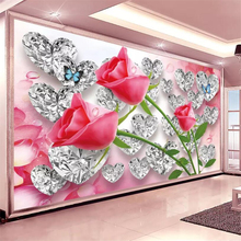 Beibehang papel de parede personalizado sala de estar quarto diamante rosa 3d amor três-dimensional romântico fundo parede de mural 2024 - compre barato