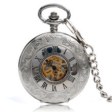 Retro romano numerales reloj de bolsillo plata esqueleto hueco exquisita moda mecánica Steampunk cuerda manual relojes mejores regalos 2024 - compra barato