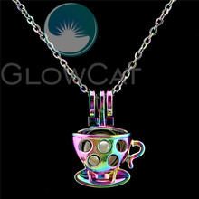 C942 Rainbow Coffee Cup Beads Cage Perfume Essential Oil Diffuser Oyster Pearl Cage Locket Necklace 2024 - buy cheap