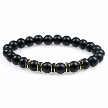 Natural  8mm Black Matte Onyx Stone Jewelry Rhinestone  Crystal Beads Stretch Energy Yoga Gift Bracelets For Women and Men 2024 - купить недорого