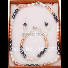 Amazing! pearl jewelry set A 7-8MM White pink black Multicolor Freshwater pearl necklace bracelet earring Free shipping 2024 - buy cheap