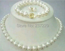 Wholesale price FREE SHIPPING ^^8-9MM White Pearl Necklace+ Bracelet+ Earring Set 2024 - buy cheap