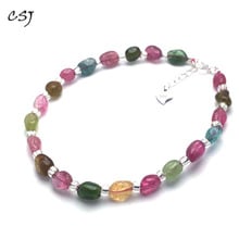 CSJ-pulsera de turmalina Natural multicolor para mujer, Plata de Ley 925, joyería fina de alta calidad, caja de regalo de boda 2024 - compra barato