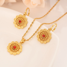 Gold crystal family flower set Jewelry Pendant Chain Earrings African Dubai Bride Wedding women girls Bijoux wedding mother gift 2024 - buy cheap