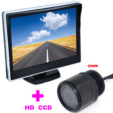 Автомобильная зеркальная камера, 28 мм, CCD, угол 170 + Система помощи при парковке 2 в 1, ЖК-дисплей TFT 5 дюймов 2024 - купить недорого