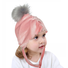 Velvet Baby Hat Faux Fur Pompom Hat Toddler Girl Soft Winter Warm Cap Earflaps Kids Beanie Bonnet Xmas Halloween Headwear 2024 - buy cheap
