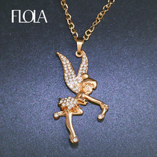 FLOLA Big Gold Fairy Necklace for Girls Women Gold Pendant Necklace Christmas Fashion Jewelry Accessories nkej36 2024 - buy cheap