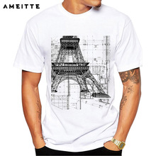 2019 AMEITTE Hand drawings Eiffel Tower Engineering T-Shirt Men's Hipster White Printed Tee Shirt Summer Popular Streetwear Tops 2024 - buy cheap