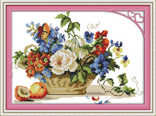 Fruit and  Flower Basket Canvas Cross Stitch Kits 100% Printed  Embroidery DIY Handmade Needle Wall Set Home Decor Paintings 2024 - buy cheap