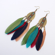 Pendientes Vintage de plumas en negro y verde para mujer, colgante de Metal, estilo Retro, moderno, Simple, Orecchini, Lunghi, Oorbellen 2024 - compra barato