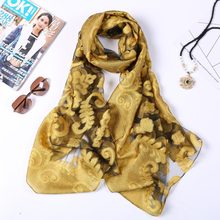 Women Soft Luxury Brand Scarf Plain Embroider Gold Totem Floral Organza Silk Shawl Summer Beach Wrap Stole Female Muslim Hijab 2024 - buy cheap