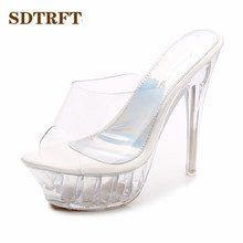 SDTRFT flip flops PLUS:35-43 Summer Crystal Platform 14cm Thin High Heels Fashion Stiletto Sandals Transparent Shoes Woman pumps 2024 - buy cheap