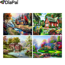 Diapai 100% quadrado completo/broca redonda 5d pintura diamante "paisagem da casa" 3d bordado ponto cruz decoração do lar 2024 - compre barato