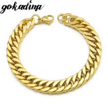 Gokadima Gold Color Stainless Steel Bracelets Curb Cuban Chain Men Bracelet Jewelry pulseira masculina 2017, Christmas Gift 2024 - buy cheap