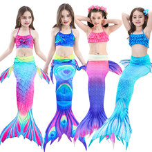 Kids Girls Mermaid Swimming Tail 3pcs Swimsuit Children Summer Swim Dresses Cosplay Mermaid Tails Swimwear for Girls Beach Suit 2024 - buy cheap