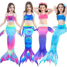 Traje de baño de cola de sirena para niñas, traje de baño de cola de sirena, Cosplay, 3 uds. 2024 - compra barato