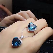 Conjunto de joyería de plata de ley 925 con Topacio Azul océano, anillo y collar con piedras preciosas, estilo clásico, amor, regalo de cumpleaños y Año Nuevo 2024 - compra barato