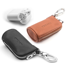 QIALINO-Mini funda portátil de cuero genuino para Apple AirPods, cubierta de bolsillo de carga Simple para llaves de coche y monedero de cuero de vaca 2024 - compra barato