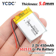 3.7V 450mAh 502535 Lithium Polymer Li-Po li ion Rechargeable Battery Lipo cells For searchlight Tachograph Bluetooth speaker 2024 - buy cheap