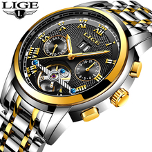 2019 Nova LIGE Relógios Homens Turbilhão Relógio Mecânico Automático Homens de Negócios À Prova D' Água de Aço Inoxidável Assista Relogio masculino 2024 - compre barato