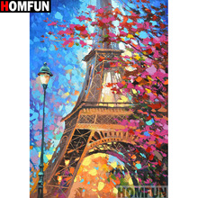 Homfun quadrado completo/broca redonda 5d diy pintura de diamante "torre de pintura a óleo" 3d bordado ponto cruz 5d decoração de casa a13683 2024 - compre barato