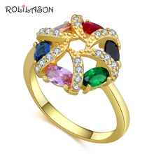 ROLILASON-Anillo de cristal con tono dorado para mujer, sortija, Circonia cúbica, Zirconia, circonita, zirconita, Multicolor, diseño sencillo increíble, JR2169 2024 - compra barato