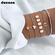 Docona conjunto pulseira feminina coração árvore de coco, conjunto de pulseiras com miçangas boho moeda mapa da moda 6668 2024 - compre barato