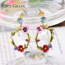 Juicy Grape Green Leaf Crystal Ear Ring Corn Poppy Flower Earrings Fashion Jewellery Sieraden Joyas Pendientes Earring Women 2024 - buy cheap