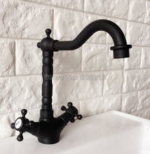 Grifos de bronce frotado con aceite negro para cocina, grifería de fregadero de baño, doble manija cruzada, caño giratorio, mezclador de lavabo, tnf342 2024 - compra barato