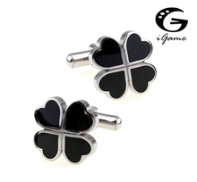 iGame Black Cuff Links Quality Brass Material Novelty Clover Design Free Shipping 2024 - buy cheap