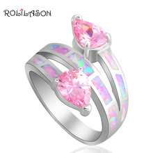 Beautiful Pink  Water drop Crystal  Jewelry Pink Fire Opal silver color Stamped Rings USA #6#7#7.5#8.5#9 OR719 2024 - buy cheap