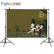 Funnytree background for photo shoot cartoon ghost tomb moon pumpkin Witch night Halloween party photophone photography backdrop 2024 - buy cheap