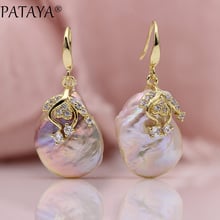 PATAYA-pendientes de perlas irregulares de agua dulce para mujer, aretes de Circonia Natural redondos blancos, joyería de oro de boda de lujo, novedad 2024 - compra barato