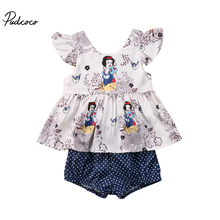2018 Brand New Fashion Summer 2PCS Clothes Toddler Baby Girls Short Petal Sleeve Cartoon Print Tops Dot PP Shorts Outfit 0-3Y 2024 - buy cheap