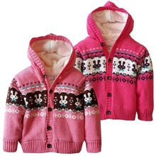 Детский толстый свитер с капюшоном и рисунком кролика хлопковый Розовый однобортный свитер осенне-зимняя одежда для маленьких девочек от 6 месяцев до 4 лет 2024 - купить недорого