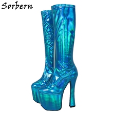 Sorberna botas altas de joelho para mulheres, calçados de salto 20cm femininos, tamanhos grandes 2019, botas de neon fashion 2024 - compre barato