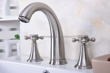 Brushed Nickel Widespread Bathroom Basin Faucet Dual Cross Handle 3 Holes Basin Mixer Sink Taps Deck Mounted Bbn017 2024 - buy cheap