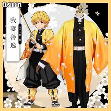 Anime!Demon Slayer Kimetsu no Yaiba Agatsuma Zenitsu Cosplay Costume Kimono Uniform Halloween Suit For Men Outfit New 2024 - buy cheap