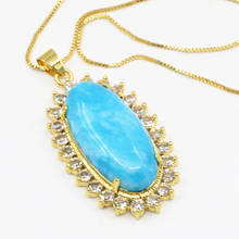 Unique Natural Blue Chalcedony Stone Jades Lucky Amulet Chain Pendant Necklace For Women Men pendants 24x42mm Jewelry B3312 2024 - buy cheap