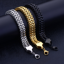 Hot Sale 316L Titanium Steel 12MM Gold Black Color Chain Bracelet & Bangles Fashion Men's Stainless Steel Jewelry 2024 - buy cheap
