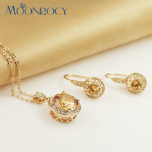 MOONROCY Free Shipping jewelry wholesale Rose Gold Color yellow Crystal Jewelry Set Necklace and Earring for women Gift 2024 - compra barato