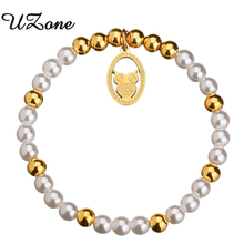 UZone Fashion Hollow Owl Imitation Pearl Stretch Bracelets Stainless Steel Animal Pendant Bracelts for Women Accessories Gifts 2024 - buy cheap